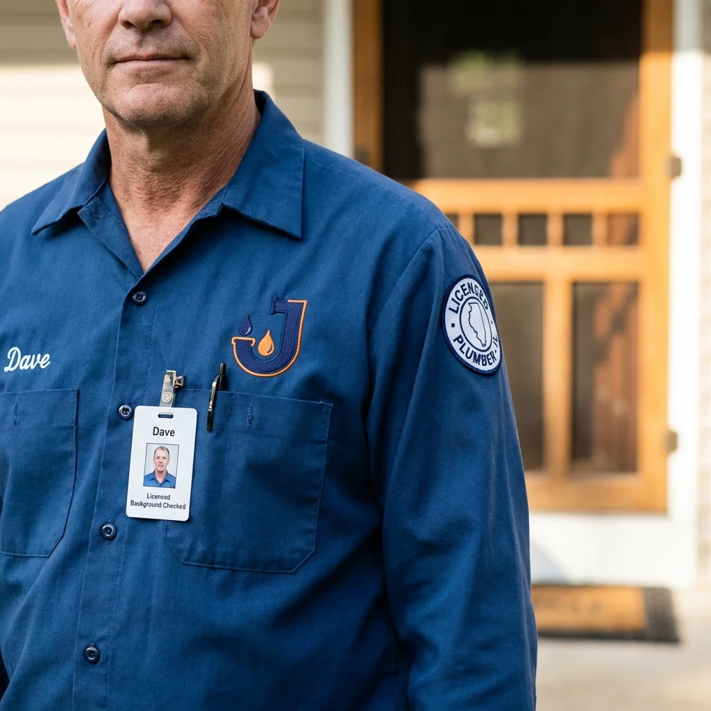 Licensed plumber showing ID badge in Roseland, LA