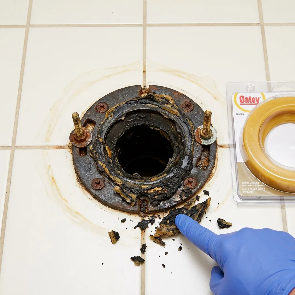 Failed wax ring showing water seepage at the base of a toilet in a Roseland, LA home