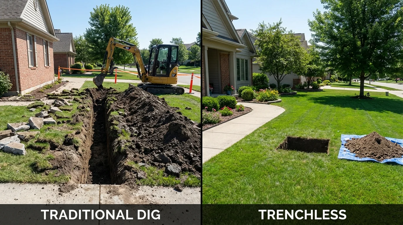 Trenchless sewer repair with minimal yard damage versus traditional excavation in Roseland, LA